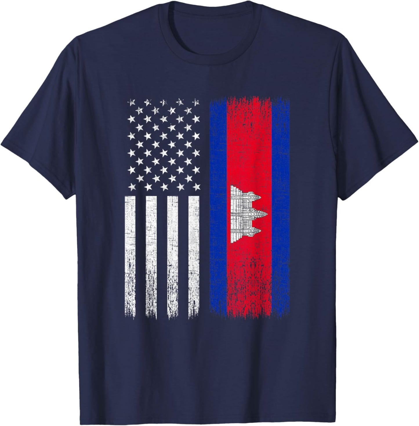 Cambodian American Flag, funny khmer cambodian T-Shirt - T-Shirt | Navy