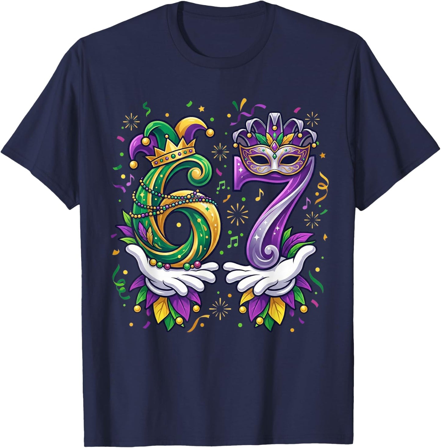 Mardi Gras 67 Meme Six Seven Hands 6 7 New Orleans Carnival T-Shirt - T-Shirt | Navy