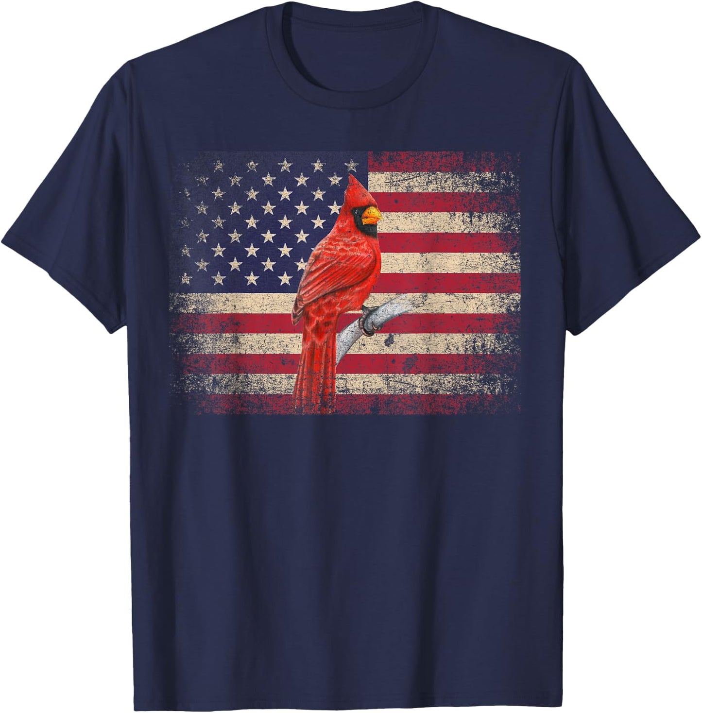 Cardinal Bird 4th of July Christmas Gift American Flag USA T-Shirt - T-Shirt | Navy