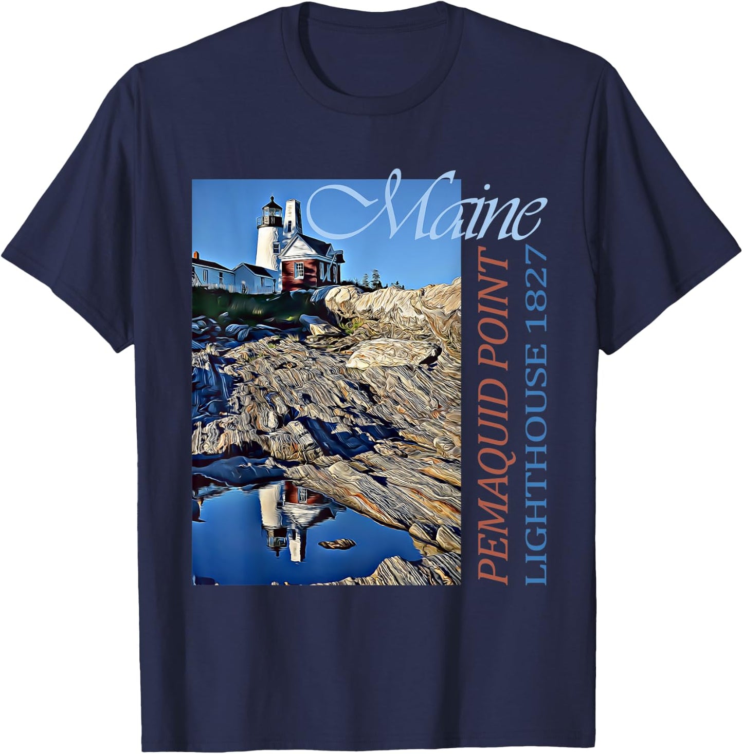 Pemaquid Point Lighthouse Maine 1827 Design T-Shirt - T-Shirt | Navy