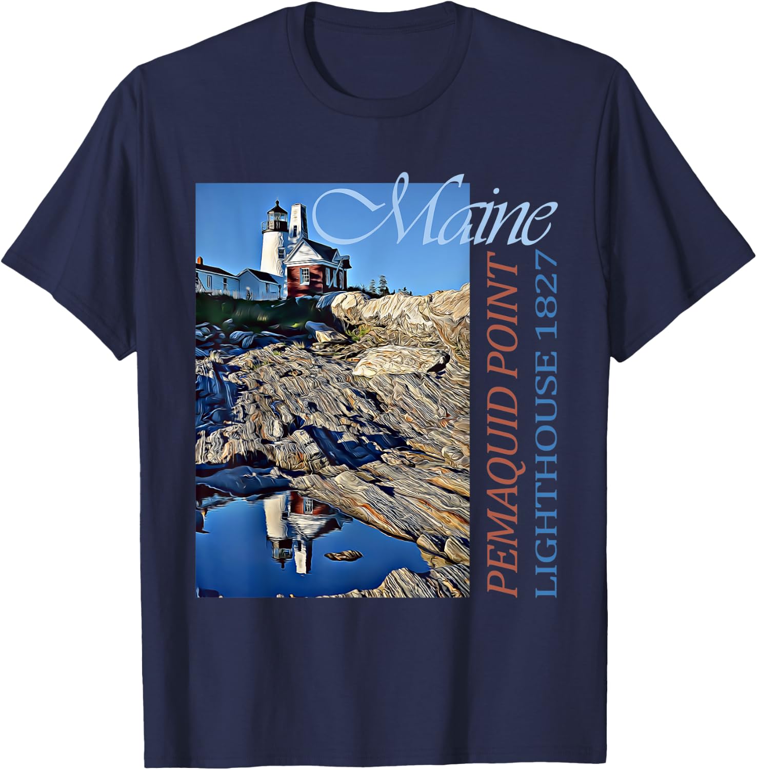 Pemaquid Point Lighthouse Maine 1827 Design T-Shirt - T-Shirt | Navy