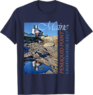 Pemaquid Point Lighthouse Maine 1827 Design T-Shirt - T-Shirt | Navy