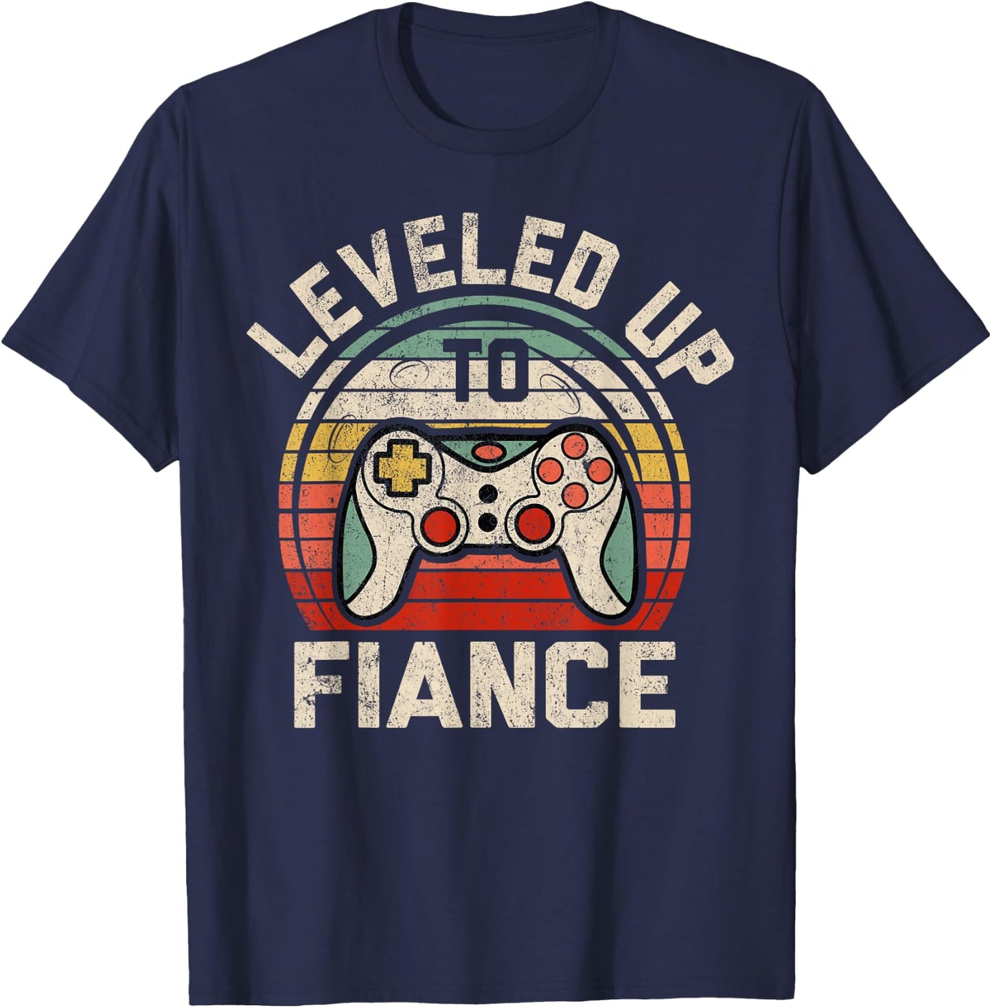Leveled Up To Fiance Engaged Men Gaming Lover Gamer T-Shirt - T-Shirt | Navy