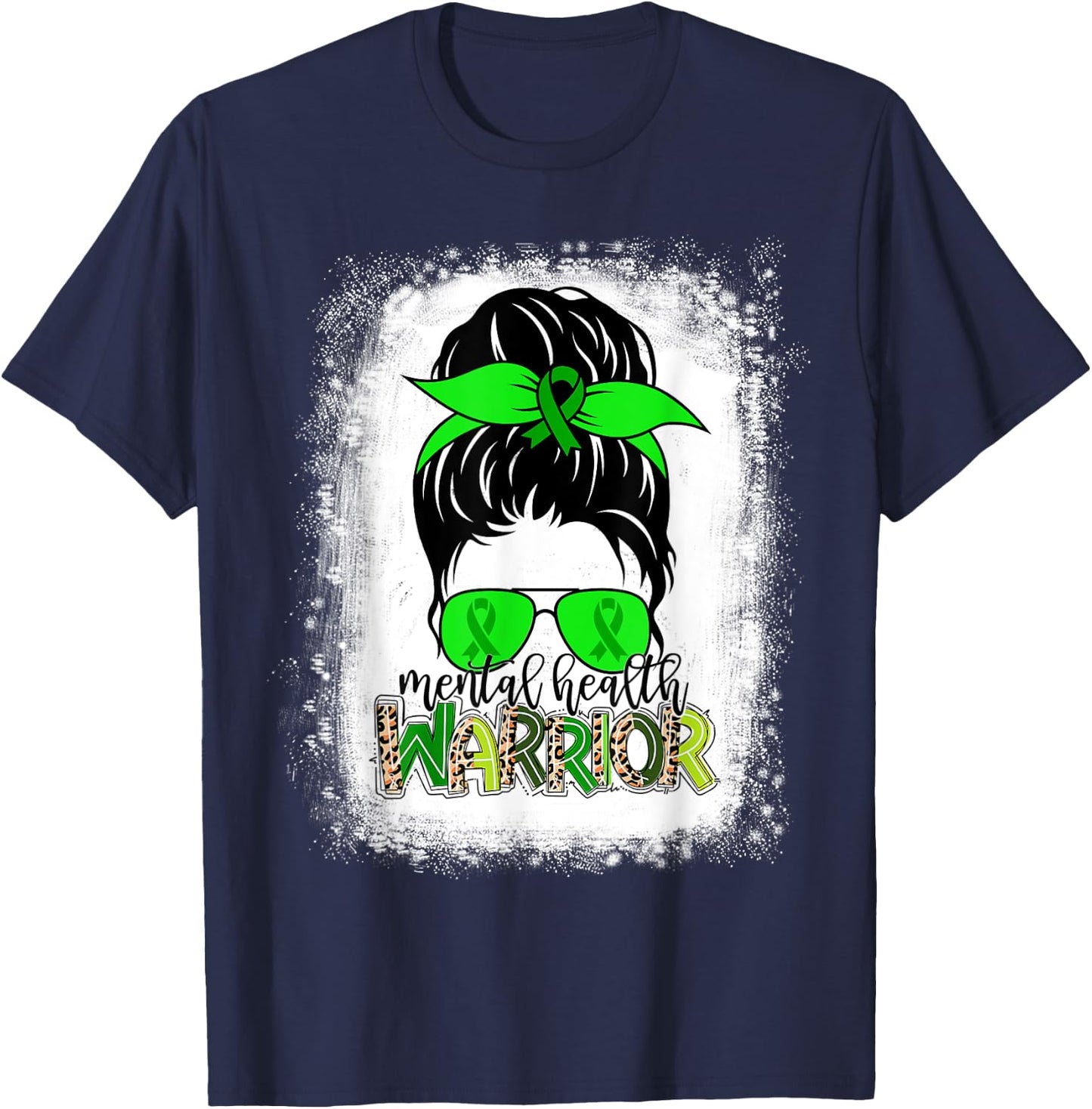 Mental Health Warrior Messy Bun Mental Health Awareness T-Shirt - T-Shirt | Navy