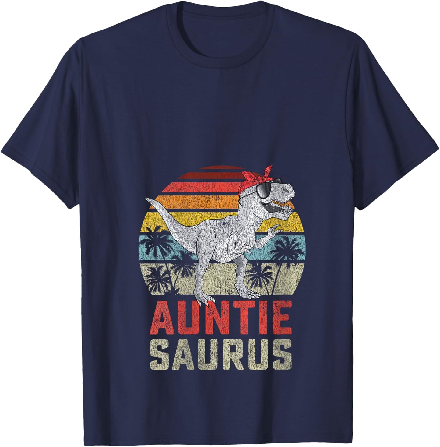 Auntiesaurus T Rex Dinosaur Auntie Saurus Family Matching V-Neck T-Shirt - T-Shirt | Navy