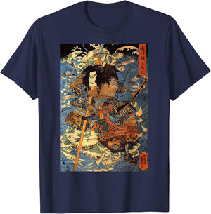 Japanese Retro Arrow Injured Samurai Riding Sea Crab Vintage T-Shirt - T-Shirt | Navy