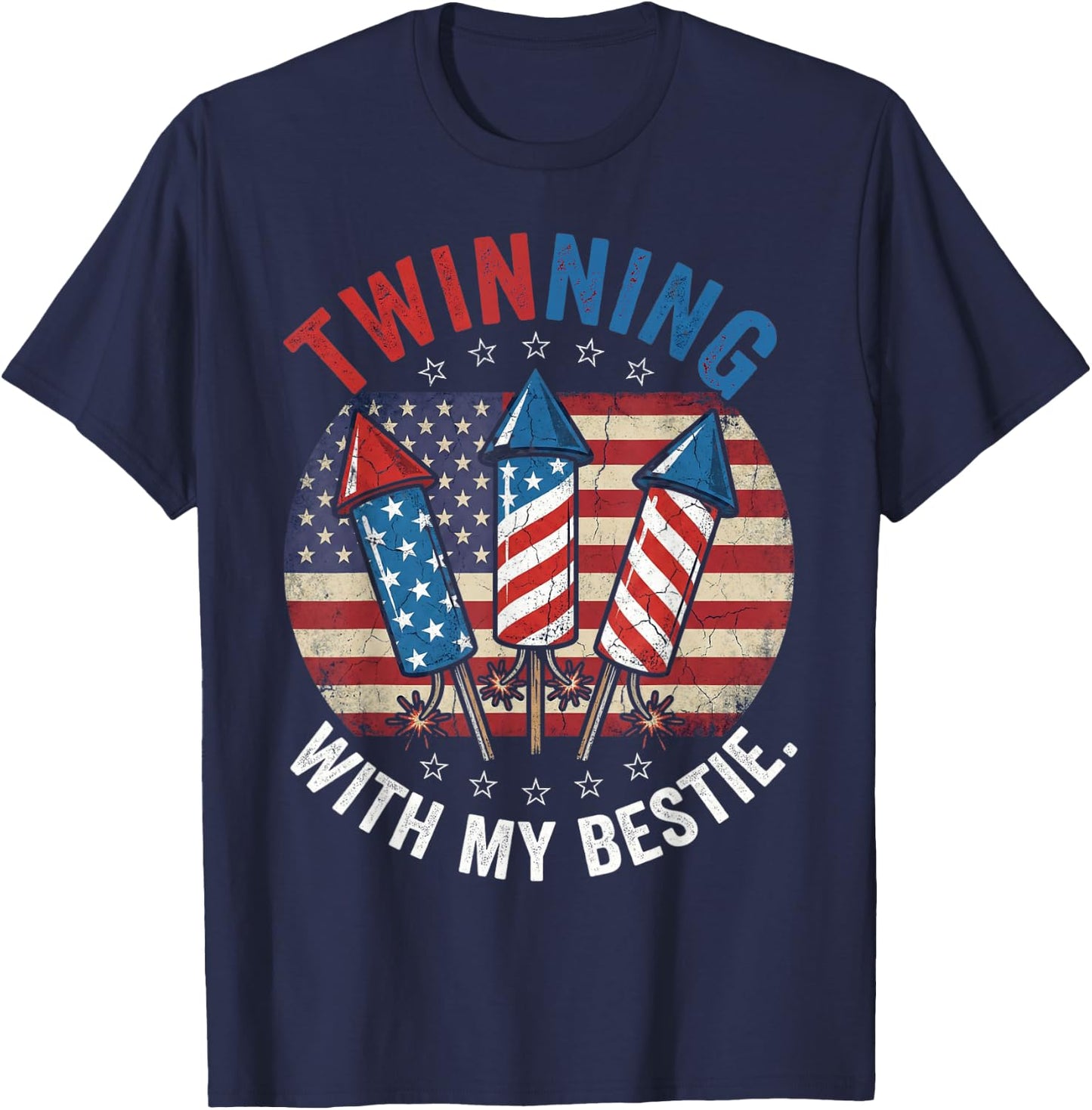 Twinning with My Bestie Patriotic 4th of July Matching T-Shirt - T-Shirt | Navy