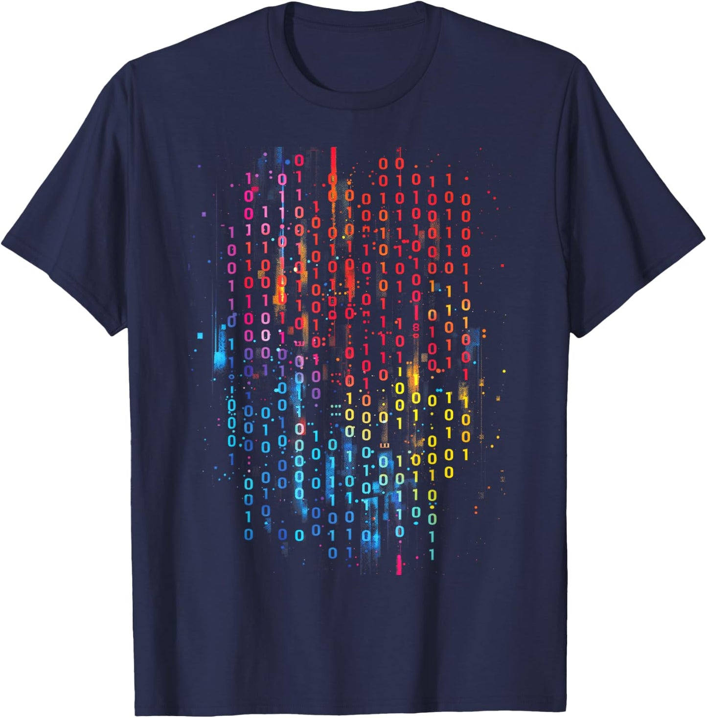 Binary Code Matrix Illuminated Numerals 3D Effect T-Shirt - T-Shirt | Navy
