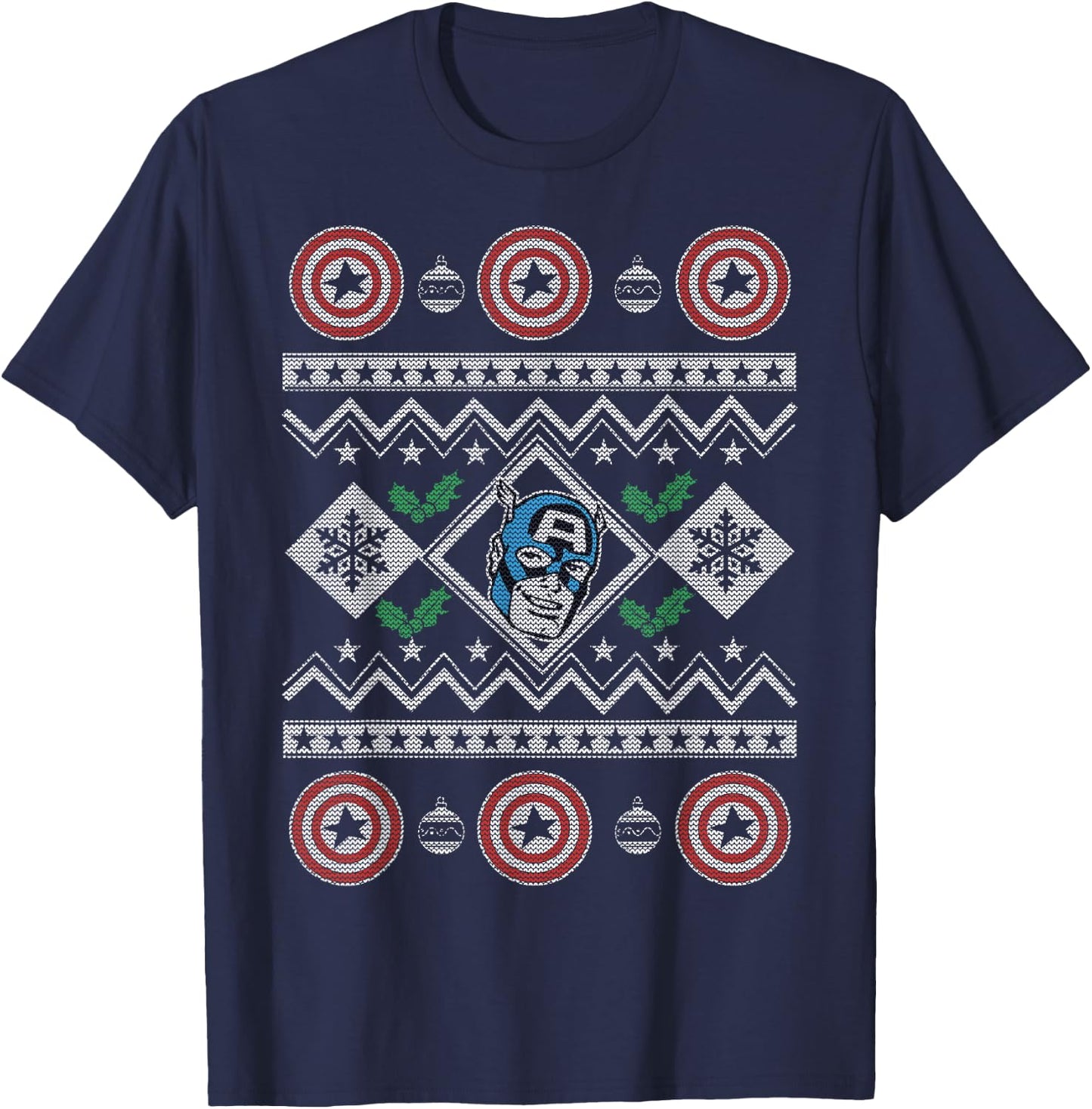 Marvel Captain America Shield Ugly Christmas Sweater T-Shirt - T-Shirt | Navy