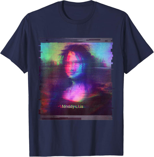 Trippy Glitch Aesthetic Vaporwave Monday Lisa Parody Art T-Shirt - T-Shirt | Navy
