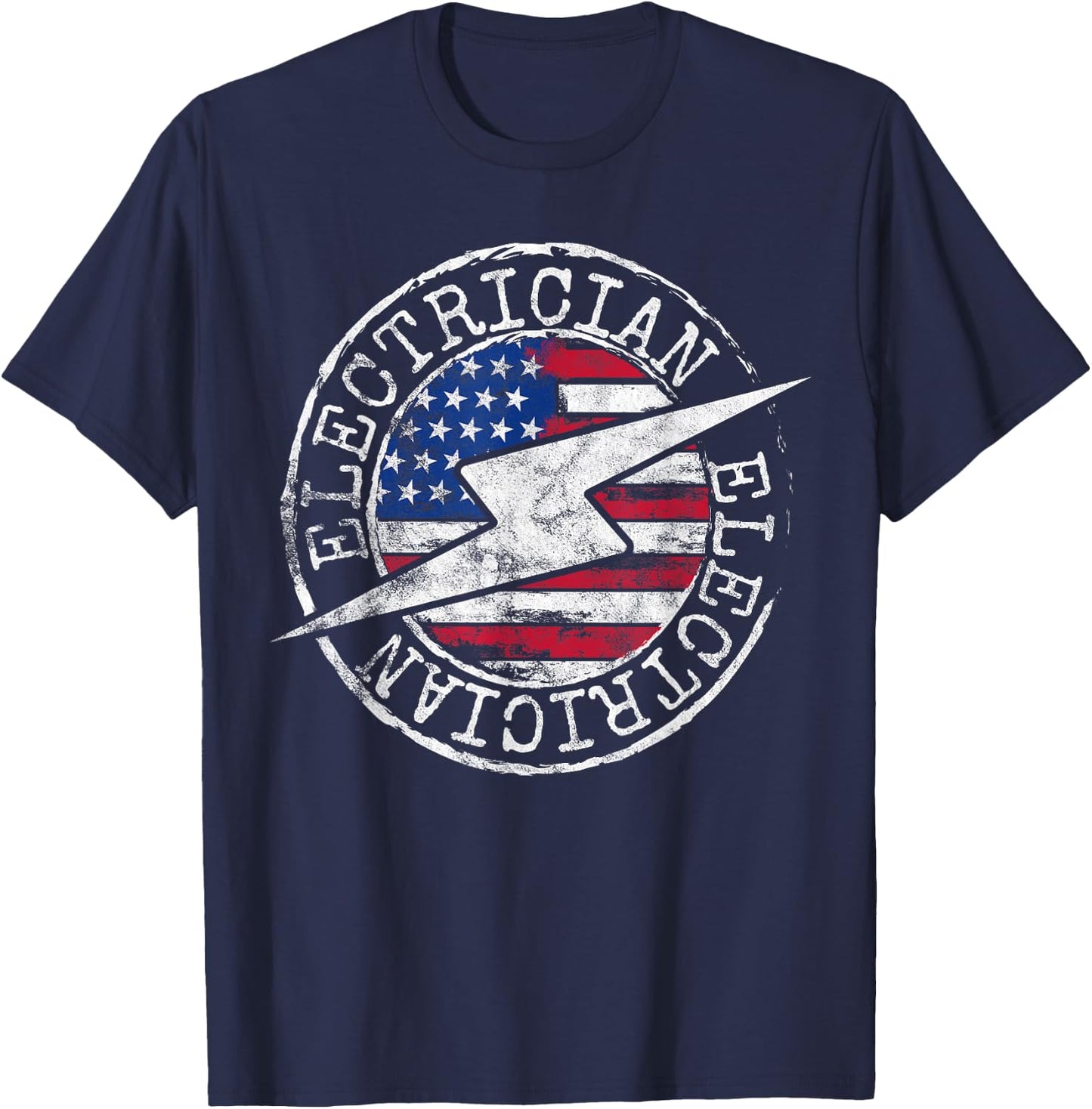 Electrician American Flag Electrical Gift USA Stamp Style Kids Men T-Shirt - T-Shirt | Navy