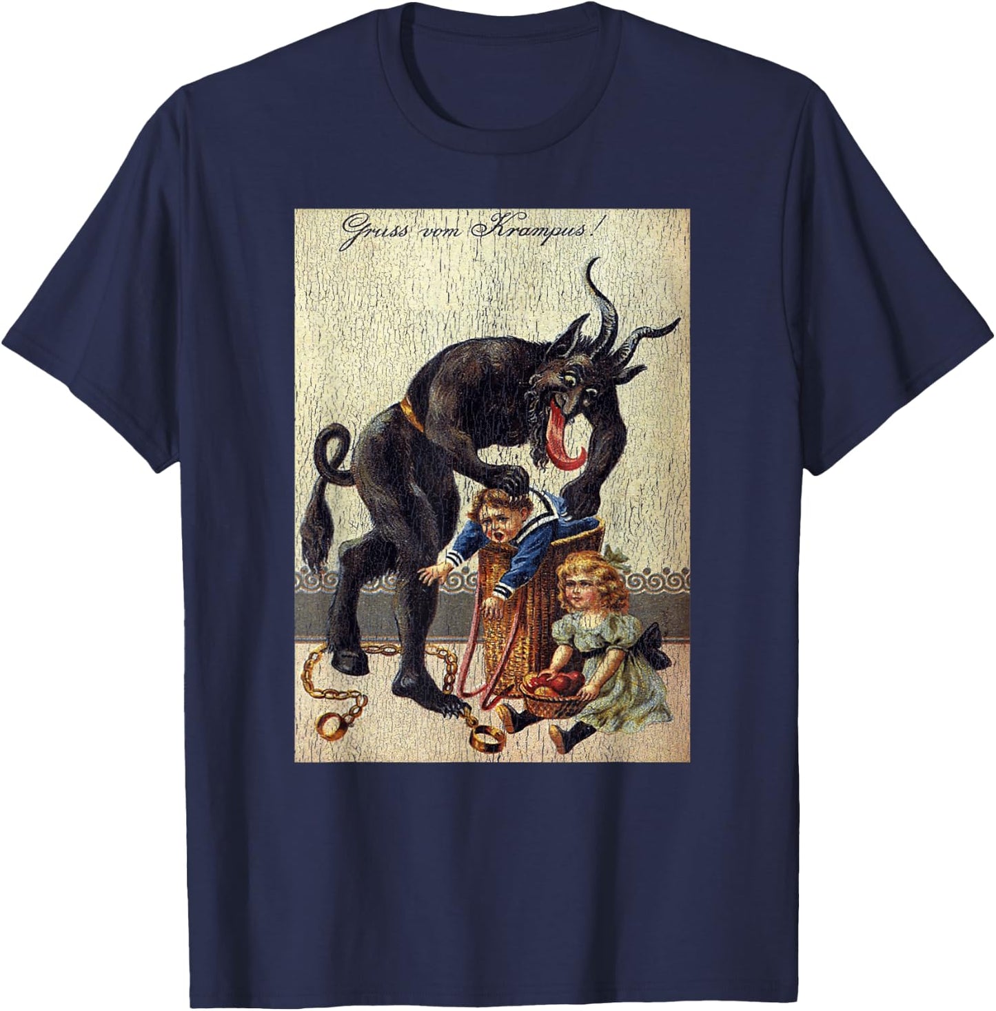 Gruss Vom Krampus Horror Christmas Art Creepy Evil Santa Fun T-Shirt - T-Shirt | Navy