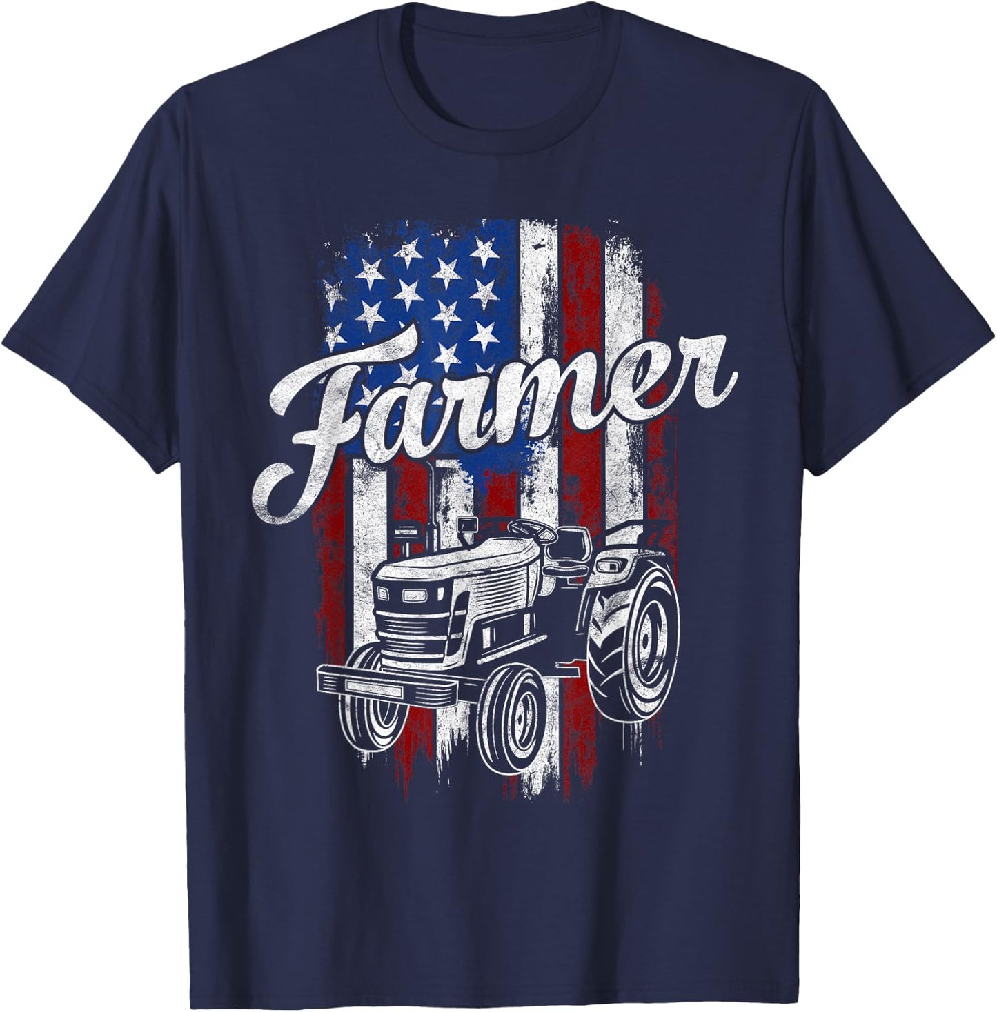 Farmer American Flag Farming Gift Usa Patriotic Distressed Kids Men T-Shirt - T-Shirt | Navy