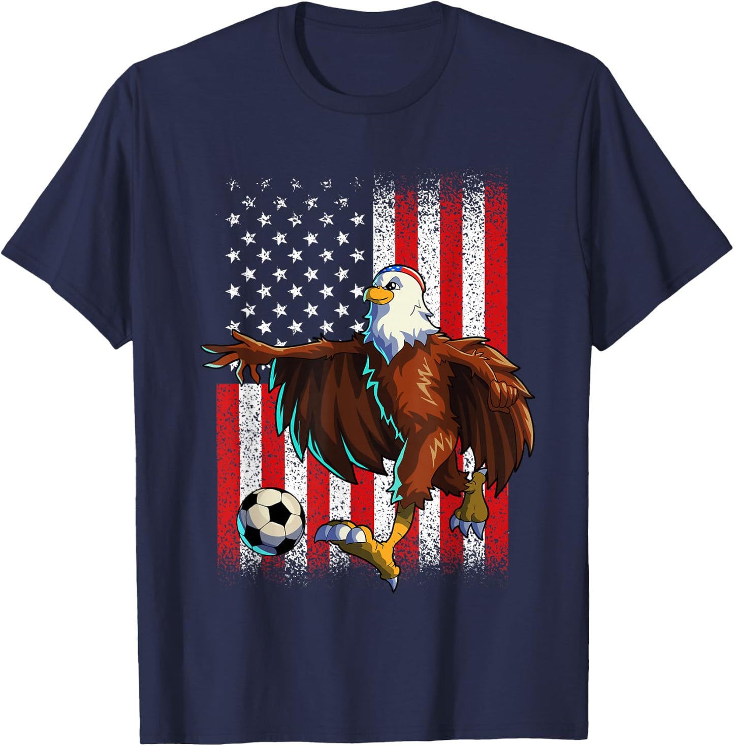 Soccer American Eagle 4th Of July Shirt Men Boy USA Flag T-Shirt - T-Shirt | Navy