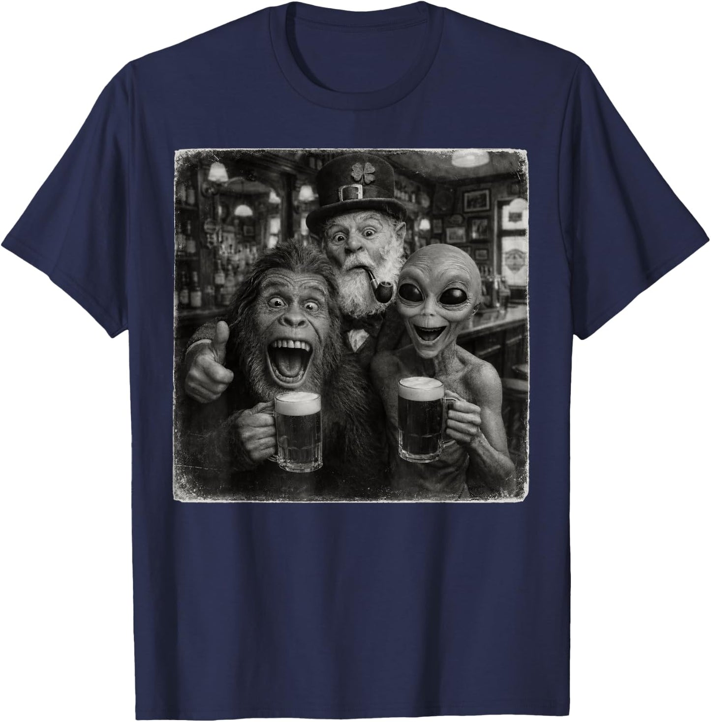 Alien Bigfoot Leprechaun Funny Selfie Squad Memes st Patrick T-Shirt - T-Shirt | Navy