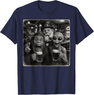 Alien Bigfoot Leprechaun Funny Selfie Squad Memes st Patrick T-Shirt - T-Shirt | Navy