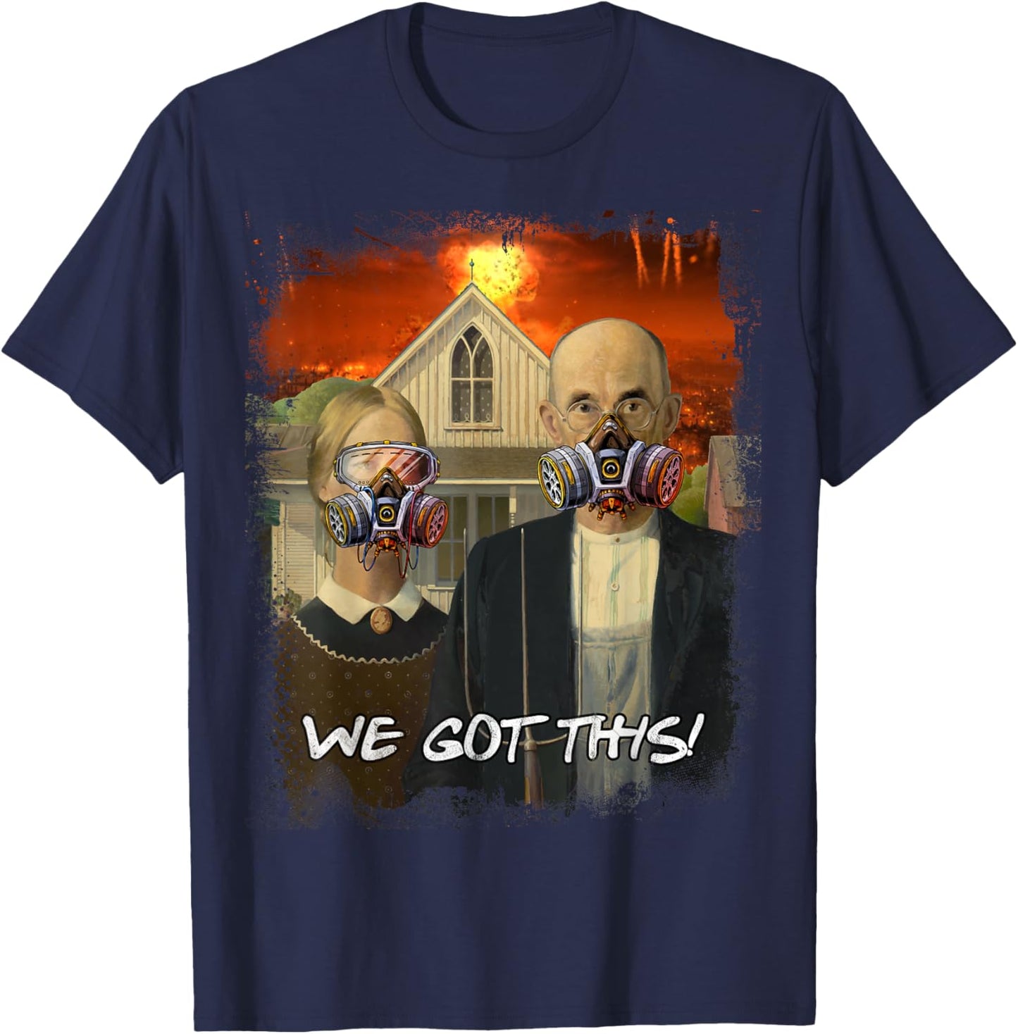 Preppers Gifts American Gothic Parody Doomsday Survival Gear T-Shirt - T-Shirt | Navy
