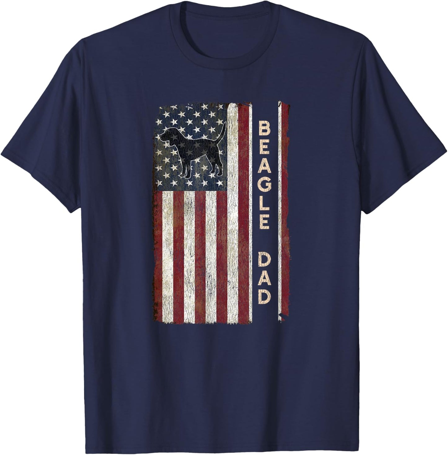 Beagle Dad Dog American Flag Fathers Day Gifts Men T-Shirt - T-Shirt | Navy