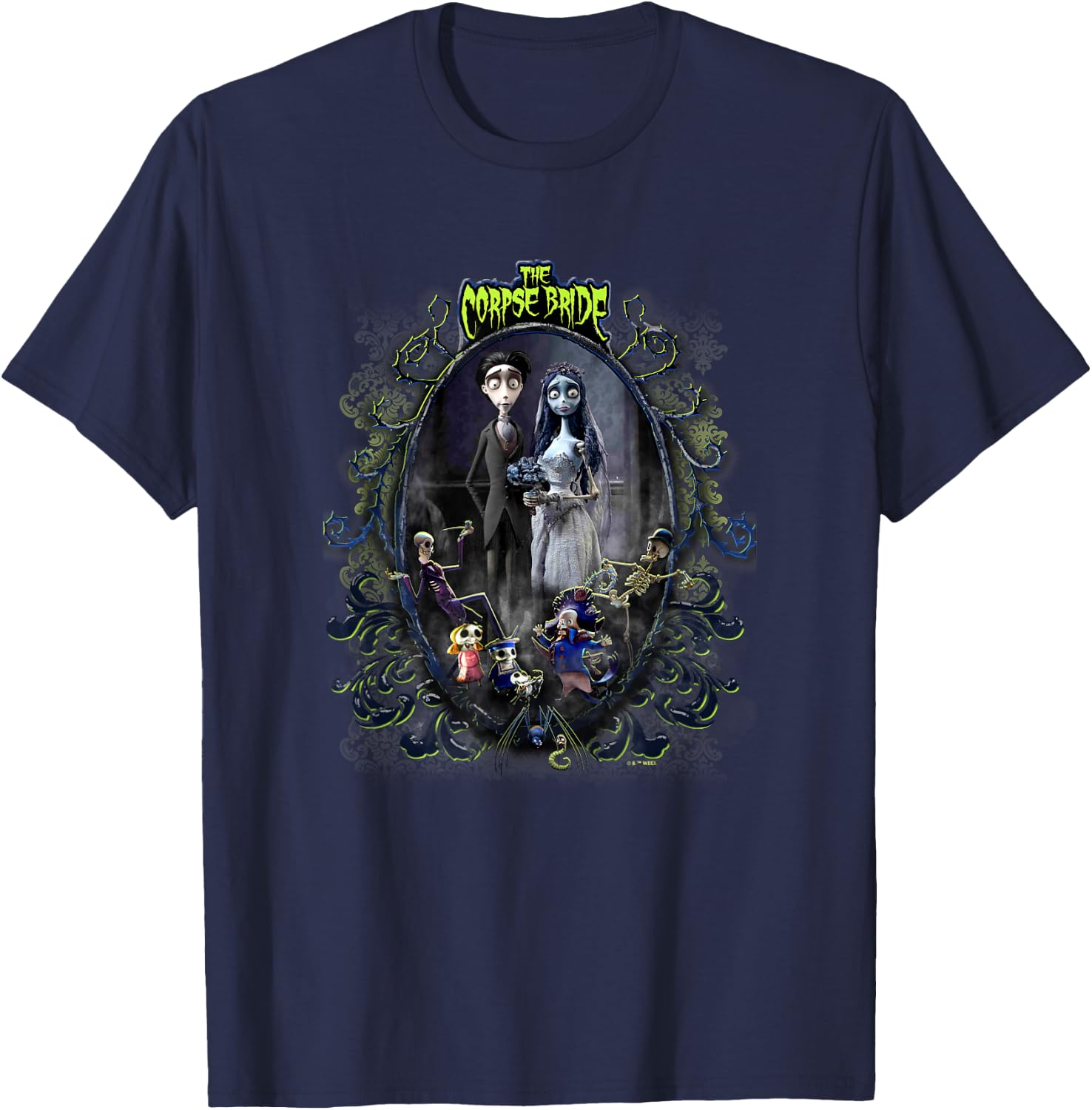Corpse Bride The Groom & The Bride Scary Frame Portrait T-Shirt - T-Shirt | Navy