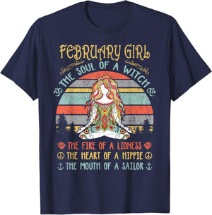 February Girl The Soul Of A Witch Vintage Birthday T-Shirt - T-Shirt | Navy