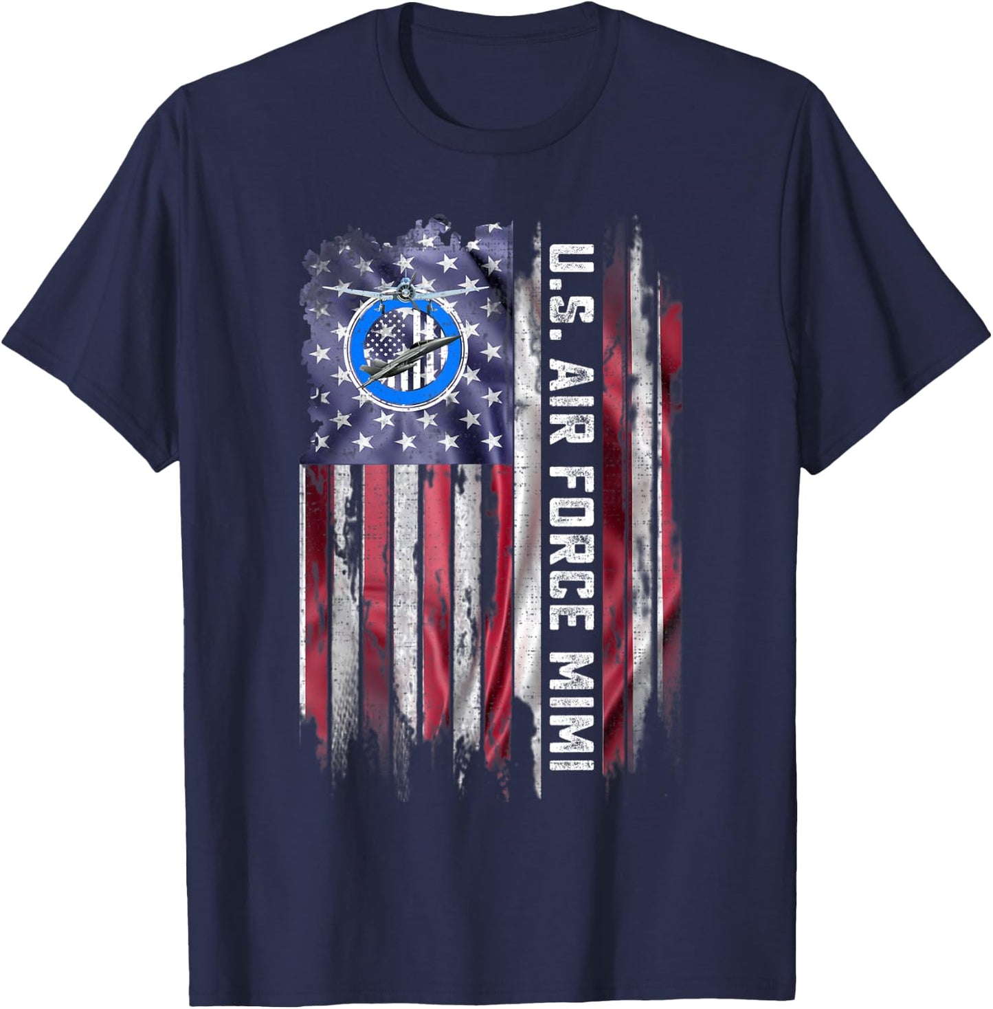 Vintage USA American Flag Proud Air Force Veteran Mimi Funny Women Men T-Shirt - T-Shirt | Navy