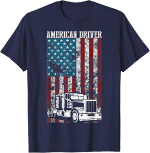 American Flag Big Rig Semi-Trailer Truck Driver gift Men T-Shirt - T-Shirt | Navy