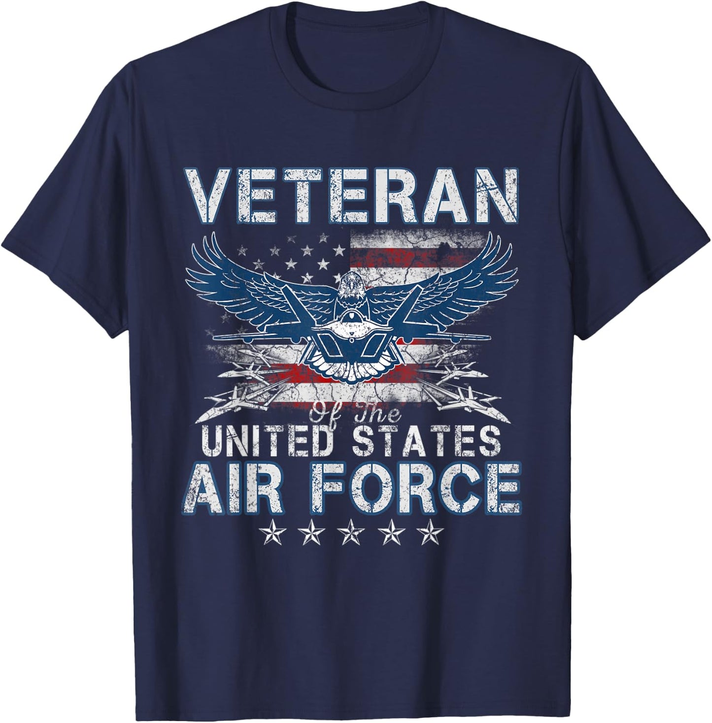 Proud US Air Force Veteran USA Flag Patriotic Vintage T-Shirt - T-Shirt | Navy