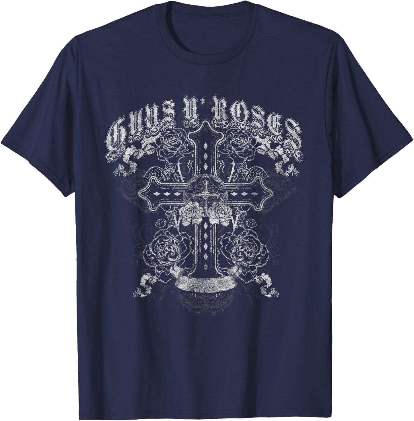 Guns N' Roses Official Vintage White Cross T-Shirt - T-Shirt | Navy