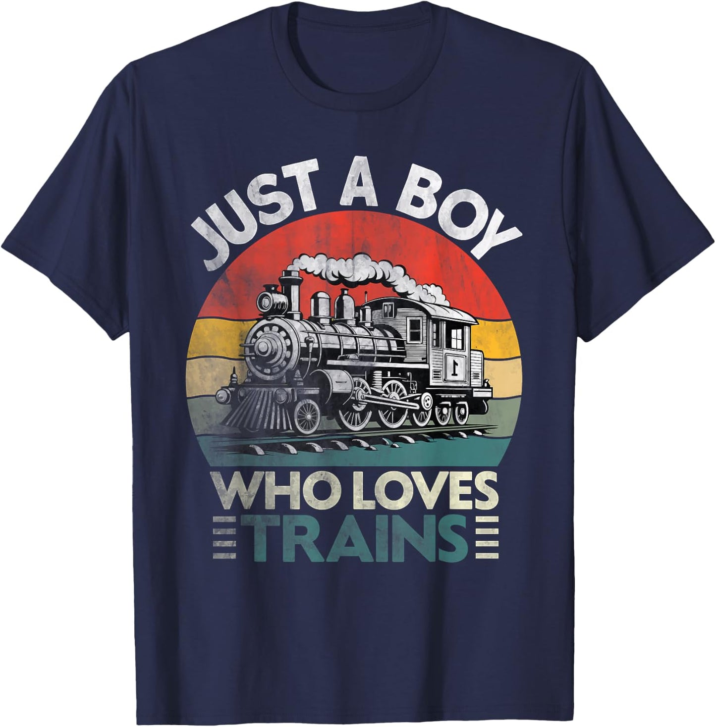 Kids Just A Boy Who Loves Trains Lover Toddler T-Shirt - T-Shirt | Navy