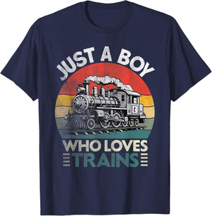 Kids Just A Boy Who Loves Trains Lover Toddler T-Shirt - T-Shirt | Navy