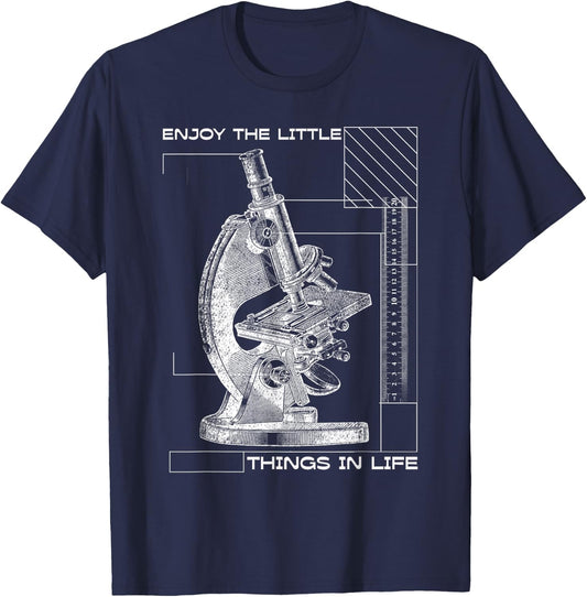 Funny Microscope Microbiologists Biology Lab Enjoy The Little Things In Life Microscope Microbiology -Adults Black T-Shirt - T-Shirt | Navy