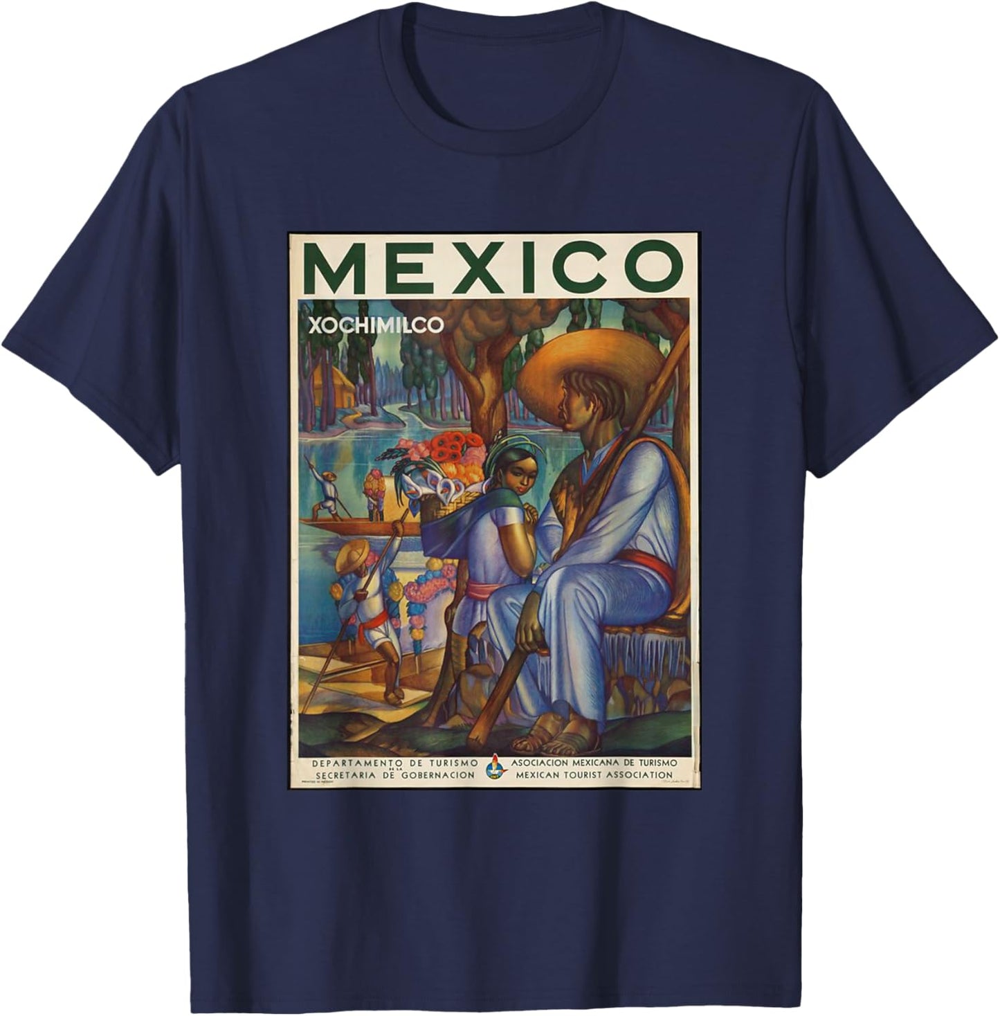 Mexico Retro Vintage Xochimilco Mexican Life Print T-Shirt - T-Shirt | Navy