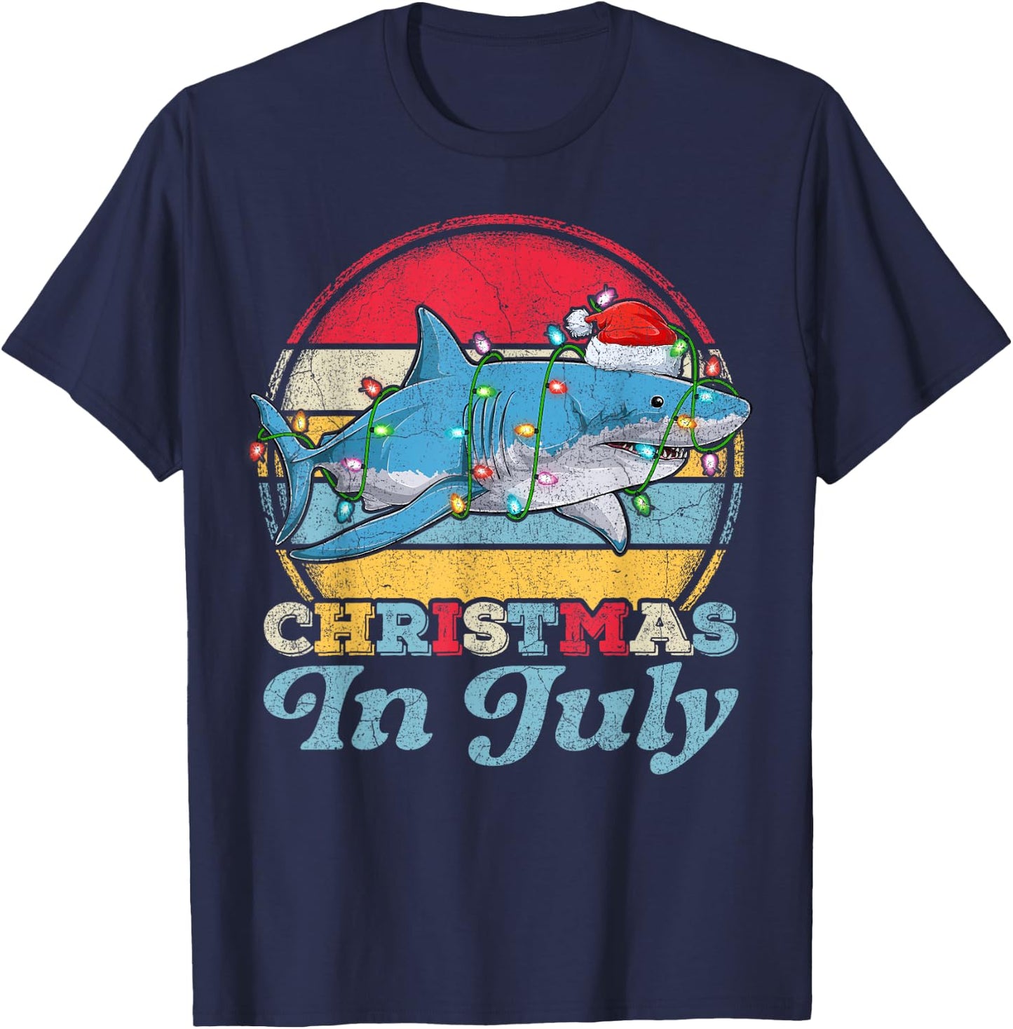 Lighting Shark Lover Vintage Retro Shark Christmas In July T-Shirt - T-Shirt | Navy