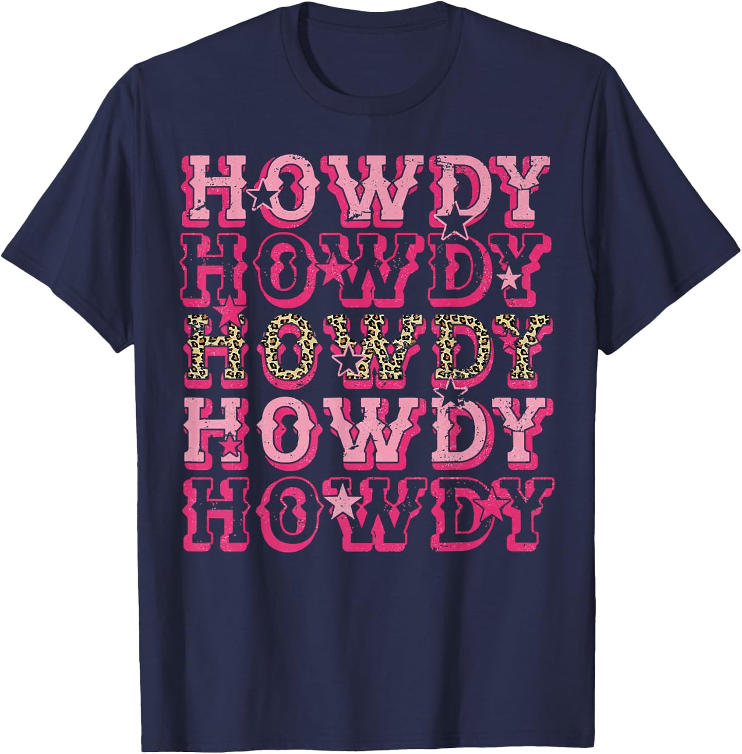 Howdy Pink Leopard Western Cowgirl T-Shirt - T-Shirt | Navy