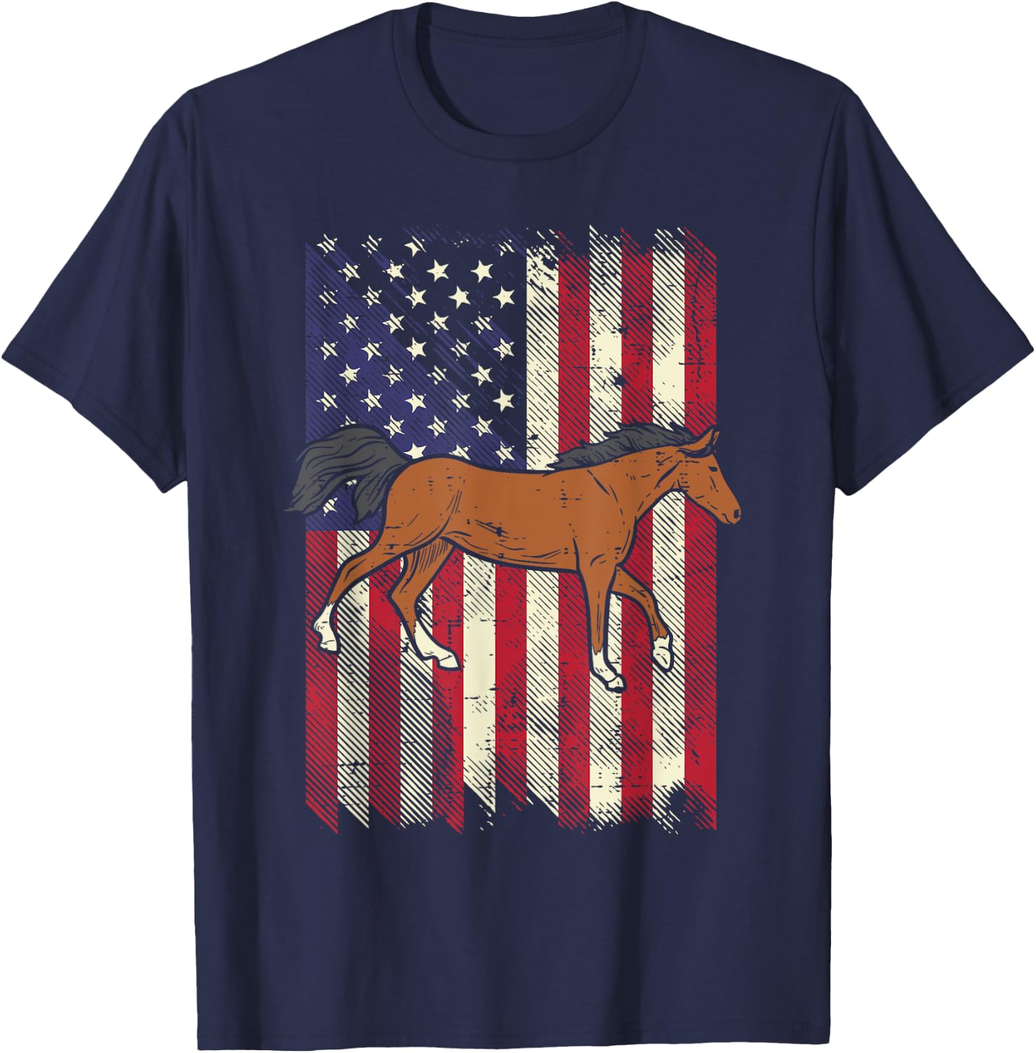 American Flag Horse Vintage Patriotic Equestrian Men Women T-Shirt - T-Shirt | Navy