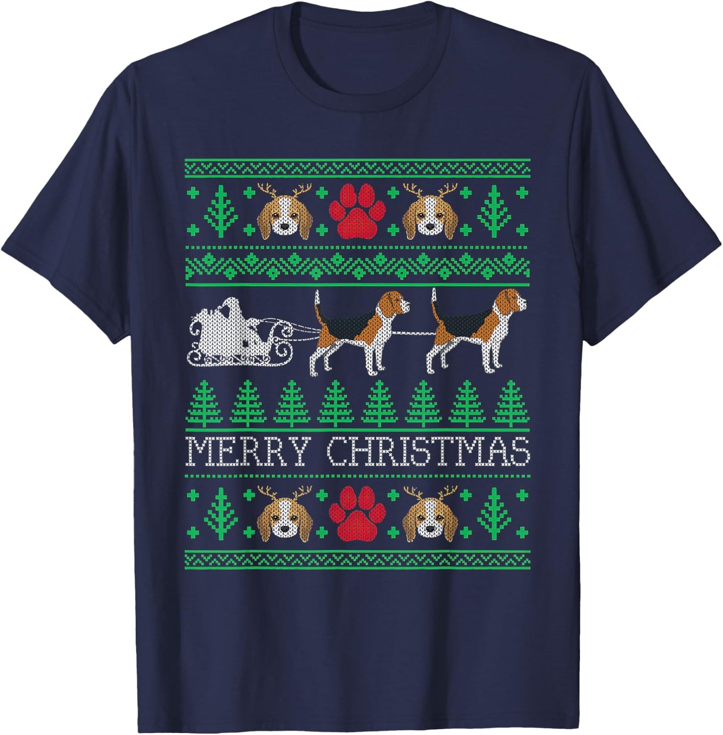 Christmas Beagle Dog Lovers Beagle Ugly Men Women Kids T-Shirt - T-Shirt | Navy