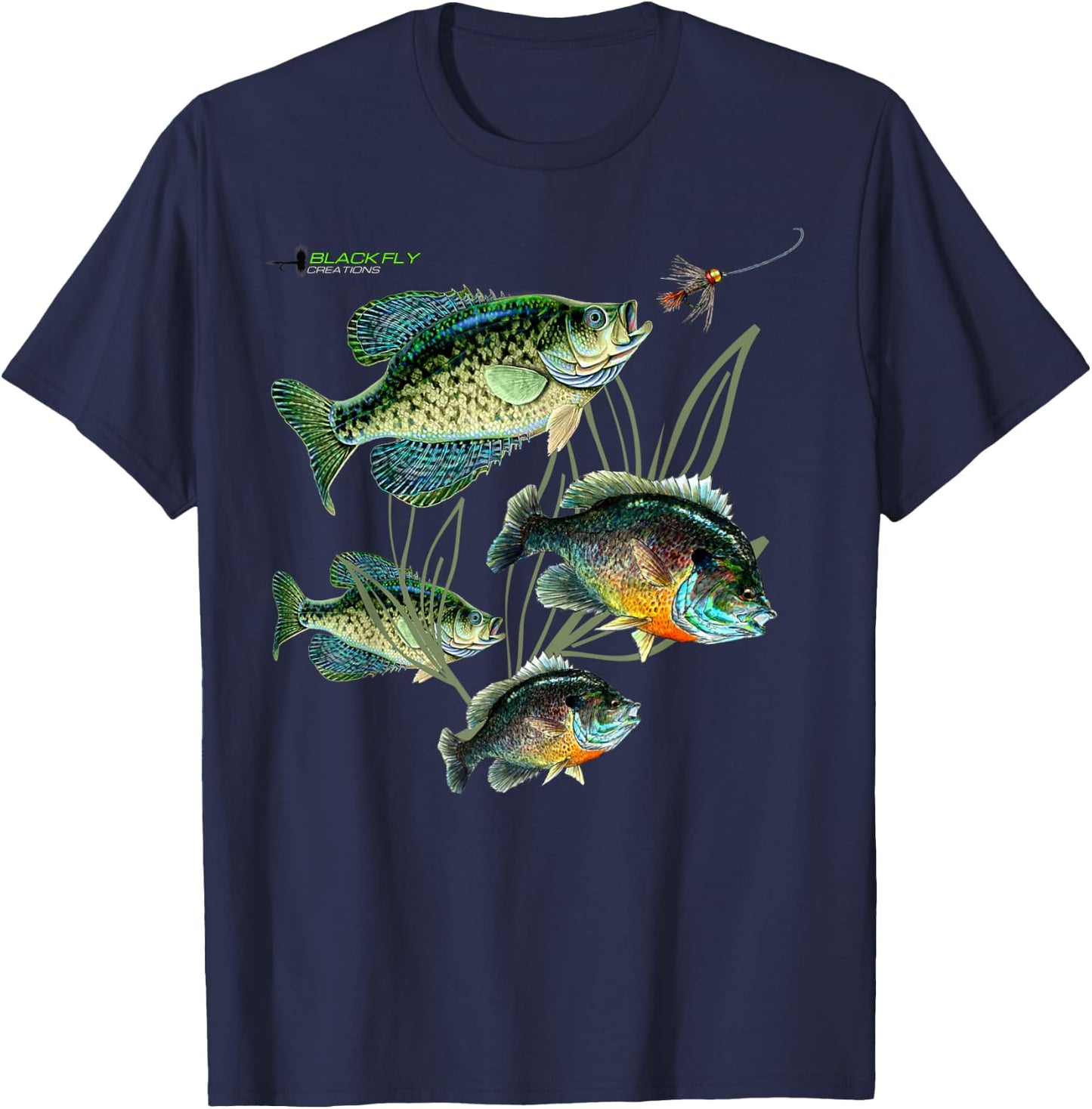 Crappie Bluegill Fishing Shirts Black Fly T-Shirt - T-Shirt | Navy