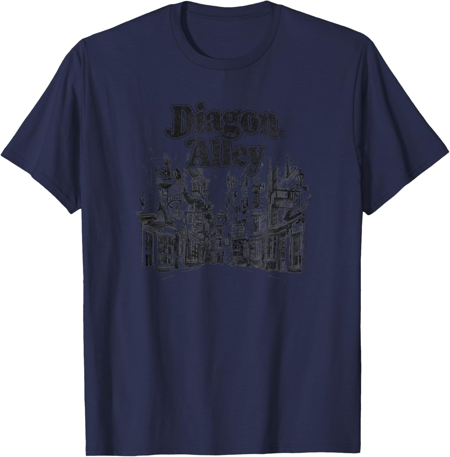 Harry Potter Diagon Alley - Men's Grey Cotton Polyester Blend Lightweight Classic Fit Short Sleeve - Small T-Shirt - T-Shirt | Navy