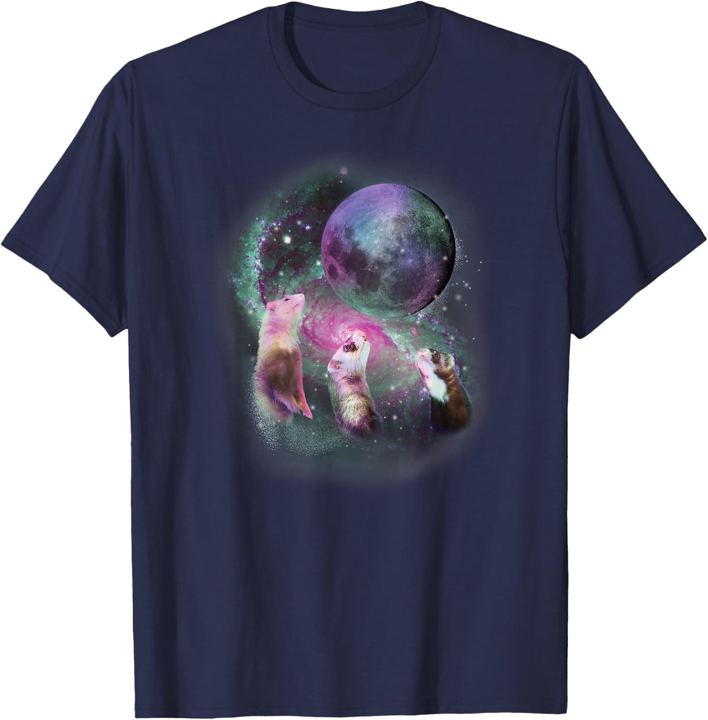 Ferrets Howling at the Moon Shirt - Funny Ferret T-Shirt - T-Shirt | Navy