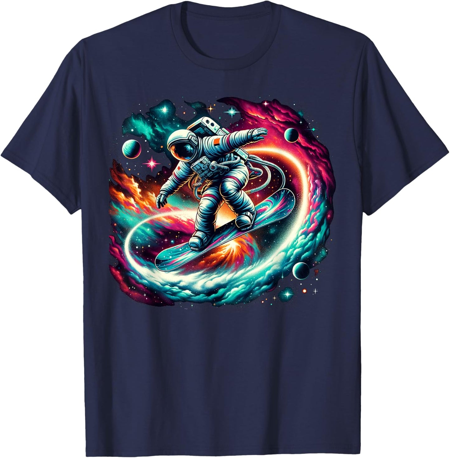 Snowboard on Snowboarder Astronaut Snowboarding T-Shirt - T-Shirt | Navy