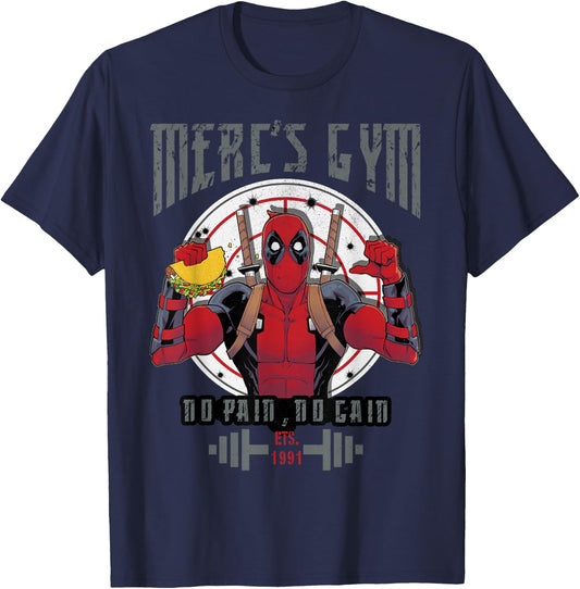 Marvel Deadpool Merc's Gym No Pain No Gain T-Shirt - T-Shirt | Navy