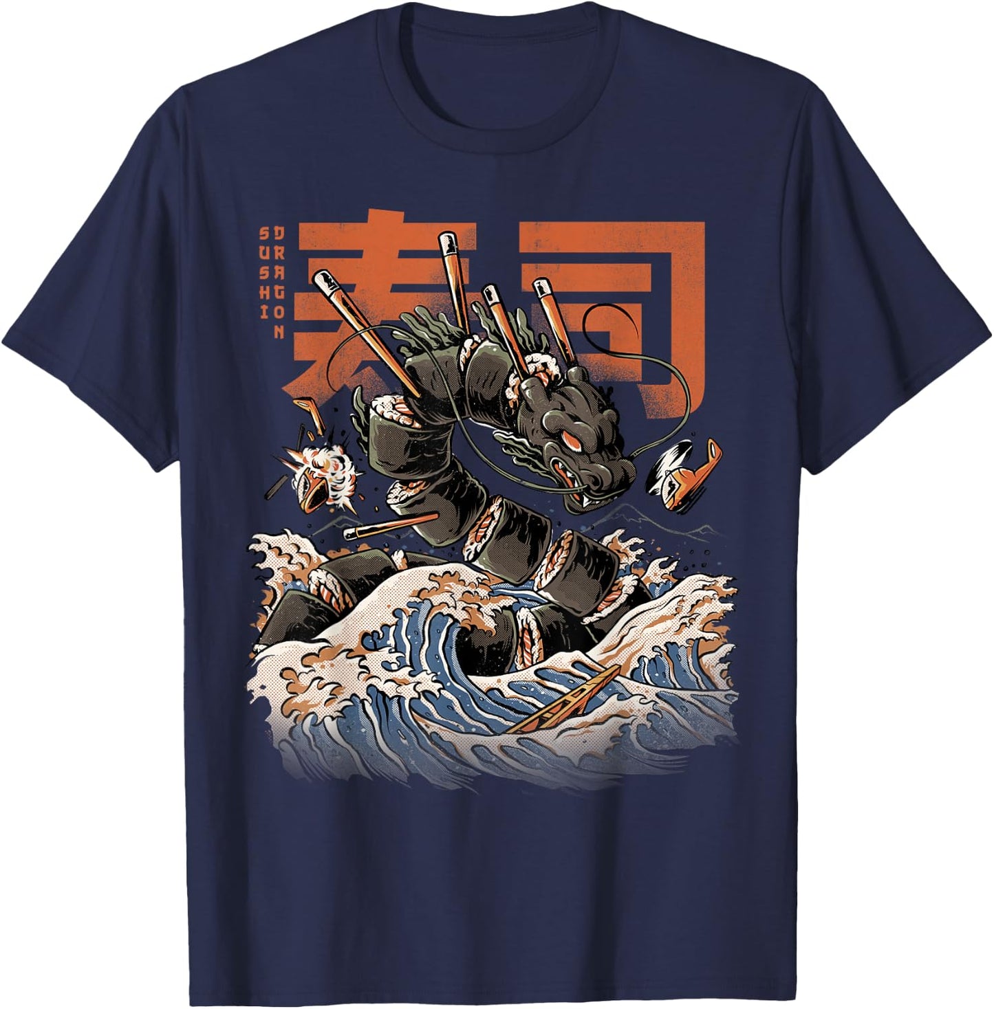 Great Sushi Dragon Japanese Food Kawaii Dragon Anime T-Shirt - T-Shirt | Navy