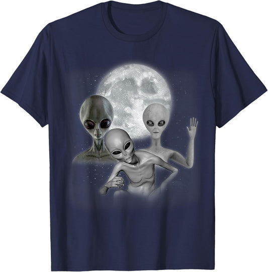 3 Aliens Howling At The Moon Funny Space Alien Lover Kids T-Shirt - T-Shirt | Navy