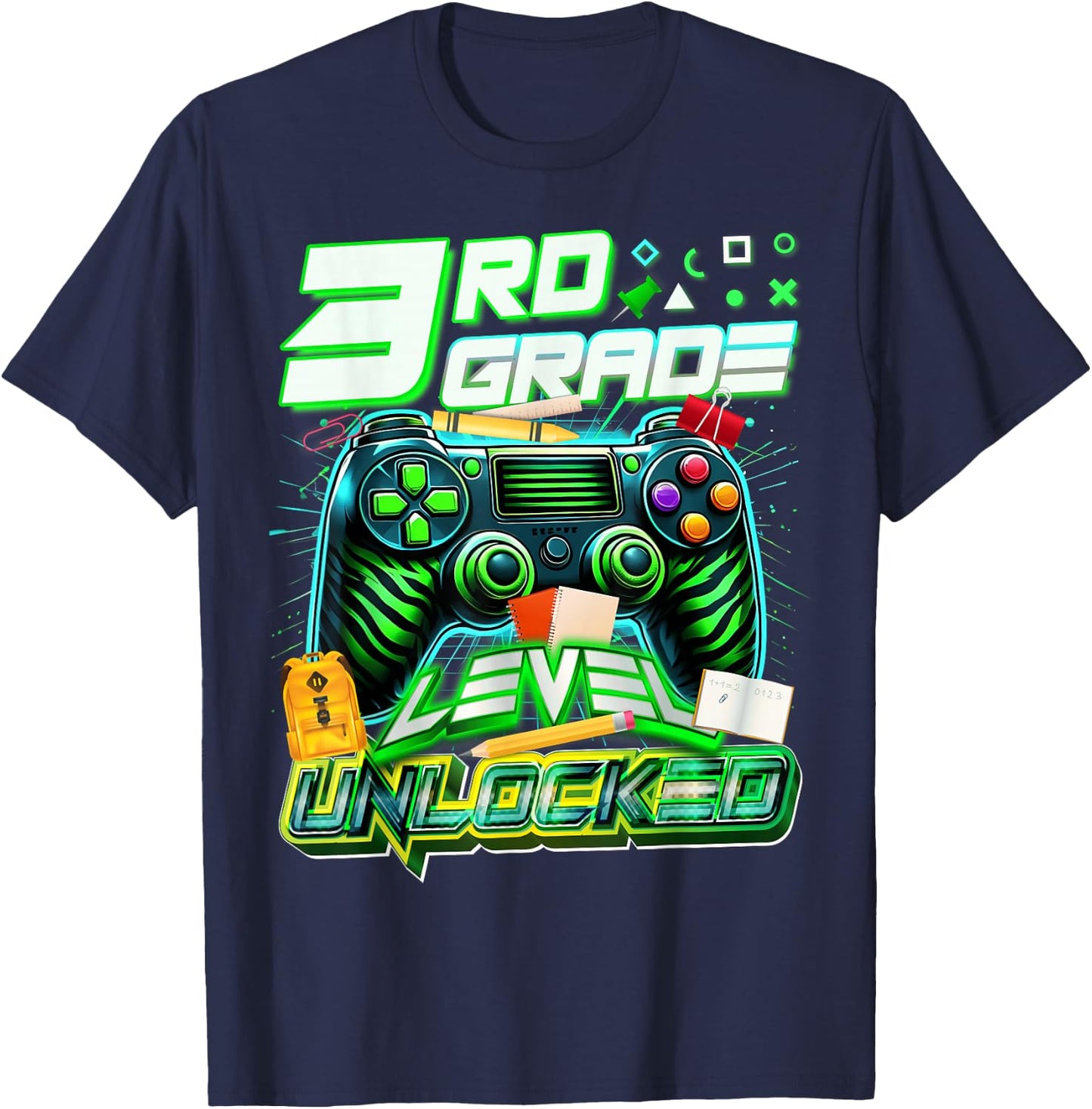 Back To School 3rd Grade Level Unlocked Gamer First Day T-Shirt - T-Shirt | Navy