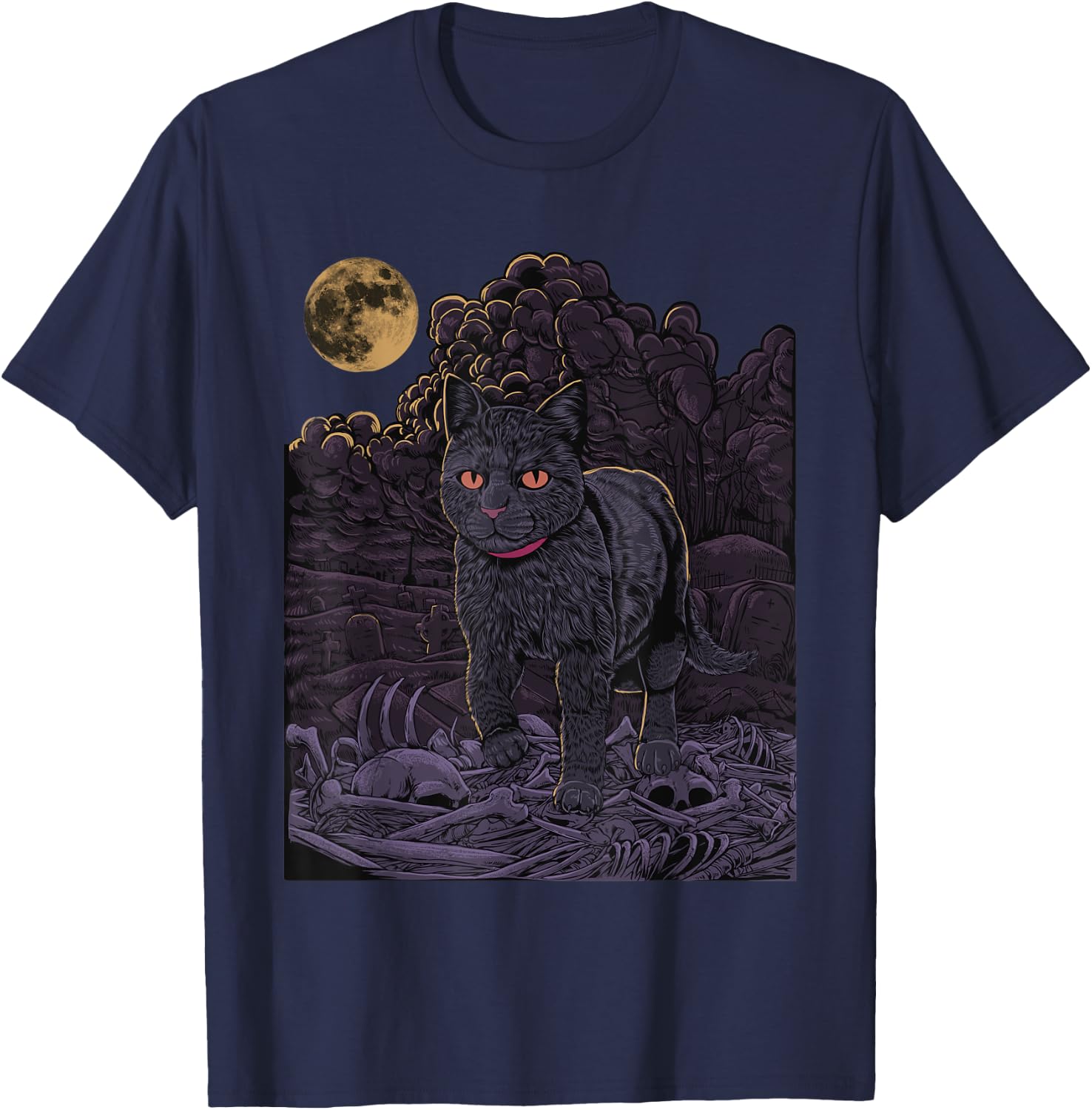 Evil Cat - Black cat in the cemetery - Gothic Cat Women T-Shirt - T-Shirt | Navy