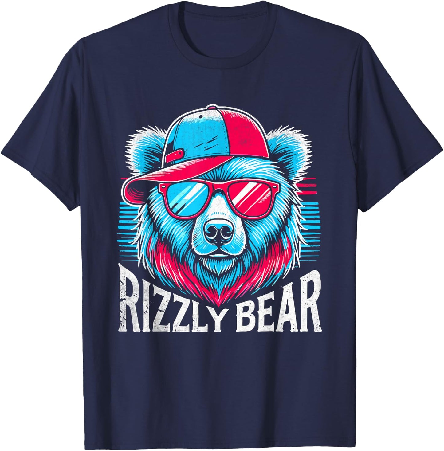 Rizzly Bear Cool Bear Wearing Sunglasses Rizz Boys T-Shirt - T-Shirt | Navy