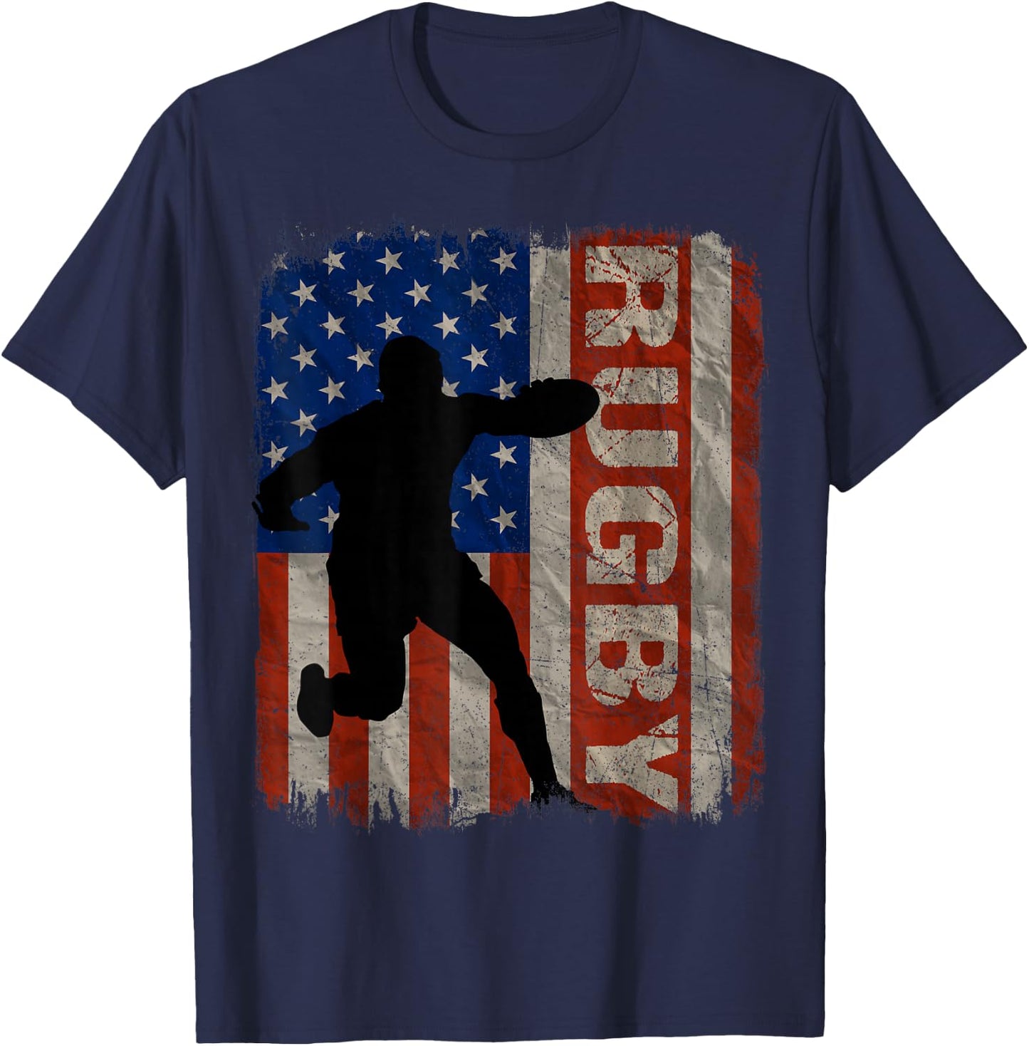 Rugby USA American Flag Vintage 4th Of July Gift T-Shirt - T-Shirt | Navy