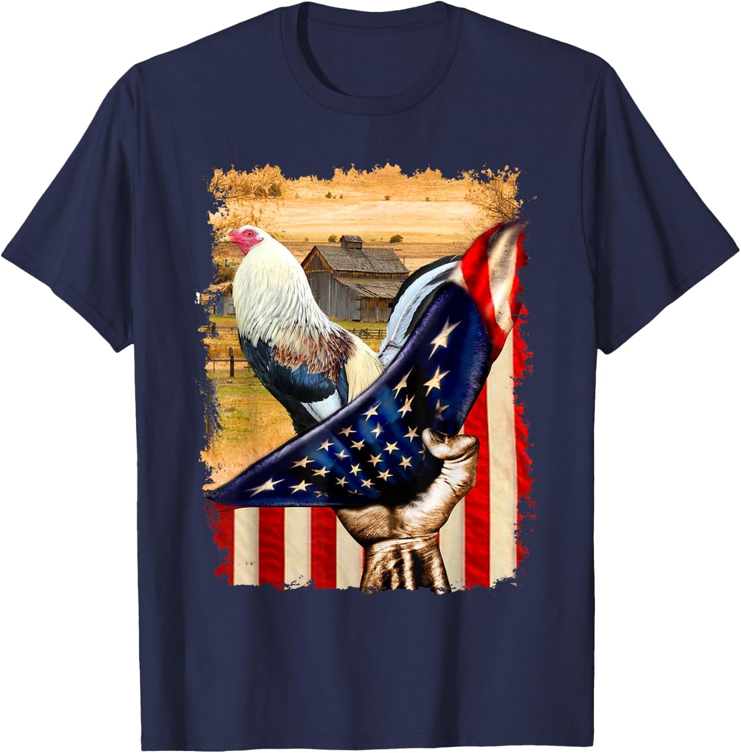 Rooster Shirt US Flag Cock Fight T-Shirt - T-Shirt | Navy
