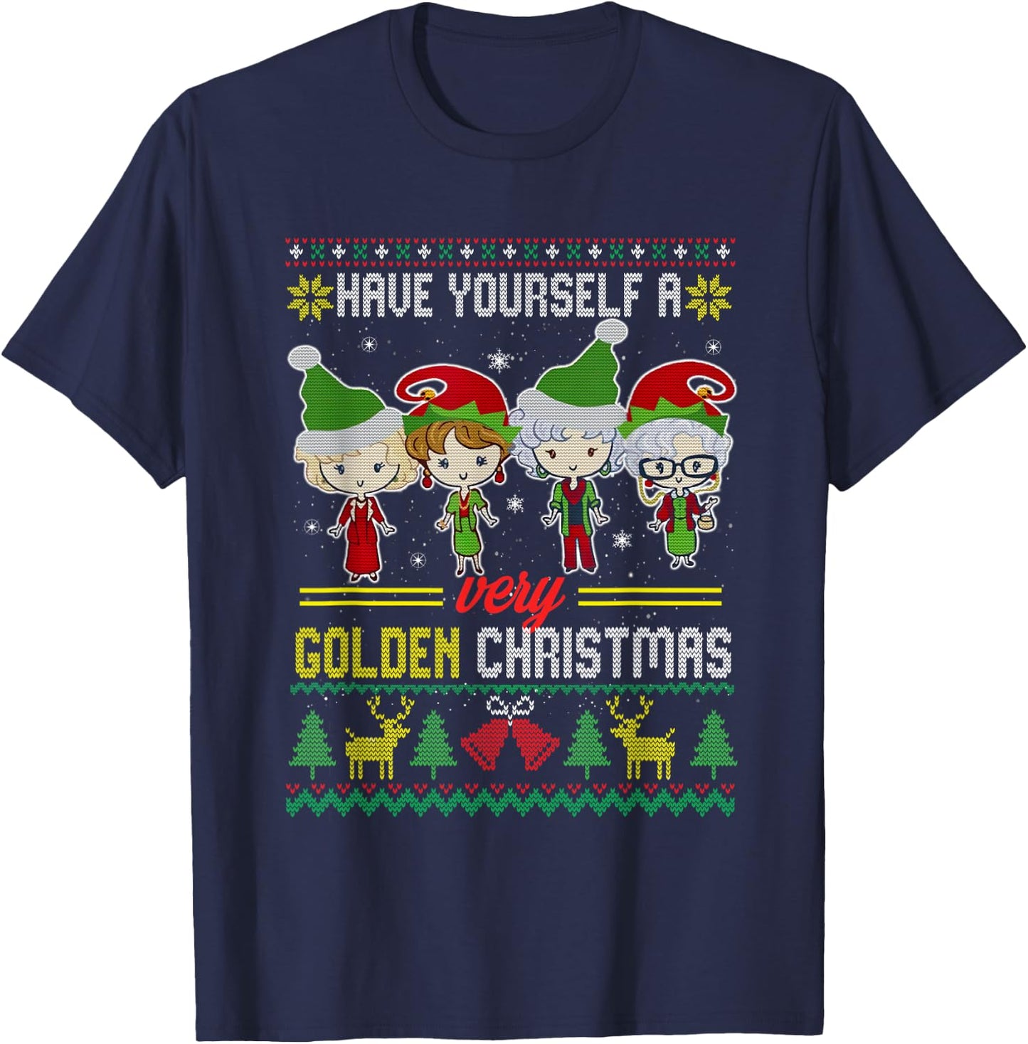 Have Yourself A Very Golden Christmas Xmas Pajamas Ugly T-Shirt - T-Shirt | Navy