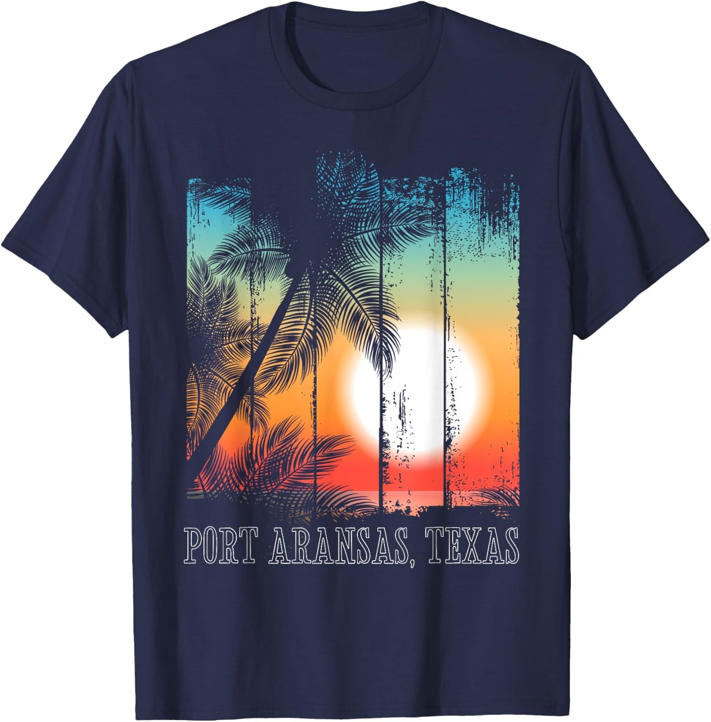 Port Aransas Texas Beach Palms Vacation Surf Sundown T-Shirt - T-Shirt | Navy
